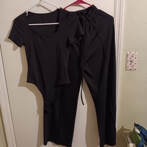 SHEIN Black Bodysuit and Pants Ensemble